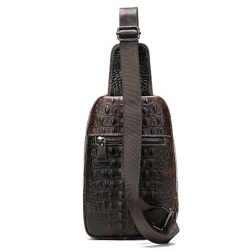 Bolsas Ombro Masculinas Luxuosas Com Padrão Jacaré Couro Crossbody Bolsa Mensageiro - Café