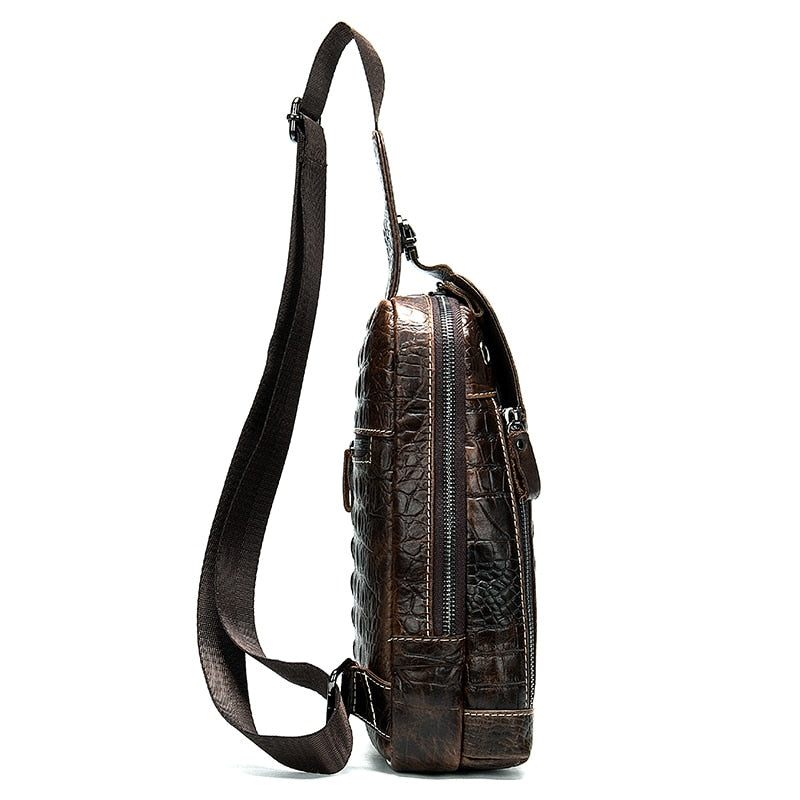 Bolsas Ombro Masculinas Luxuosas Com Padrão Jacaré Couro Crossbody Bolsa Mensageiro - Café