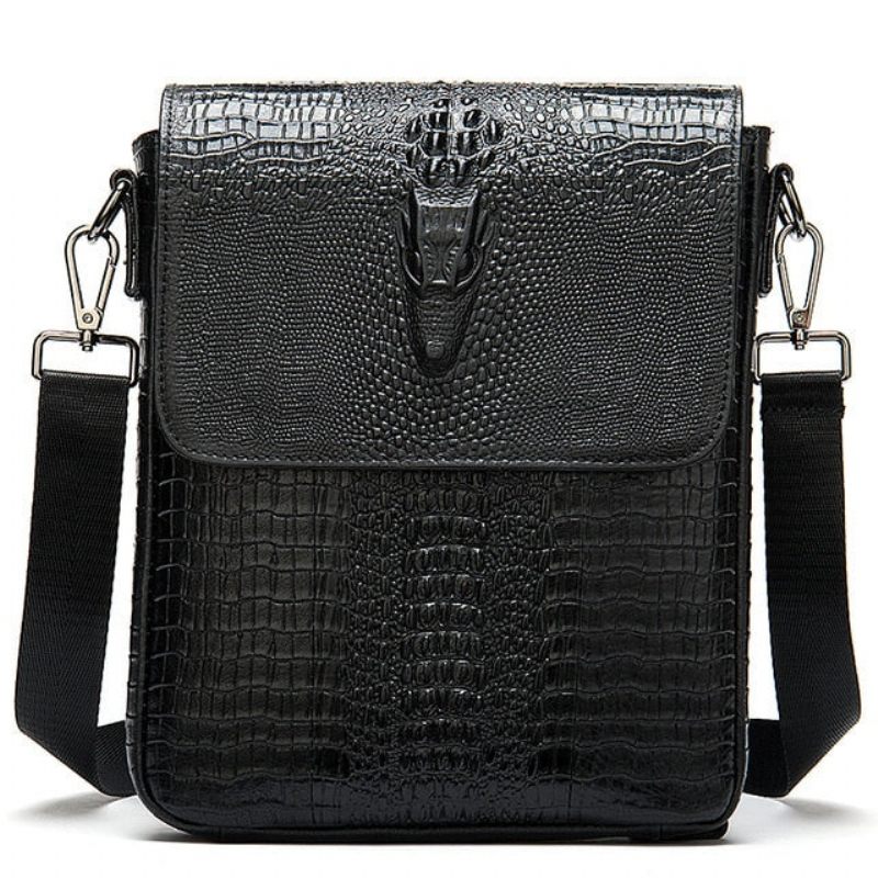 Bolsas Ombro Masculinas Luxuosas Couro Crocodilo Com Aba E Zíper Bolsa Mensageiro Crossbody