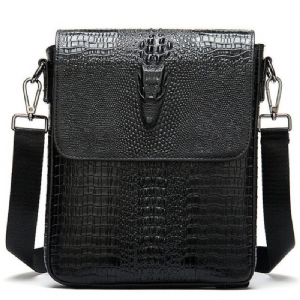 Bolsas Ombro Masculinas Luxuosas Couro Crocodilo Com Aba E Zíper Bolsa Mensageiro Crossbody