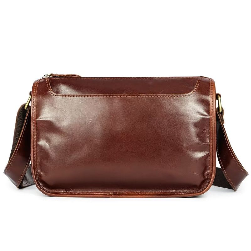 Bolsas Ombro Masculinas Luxuosas Couro Genuíno Com Aba Clássica Bolsa Crossbody - Café Vermelho