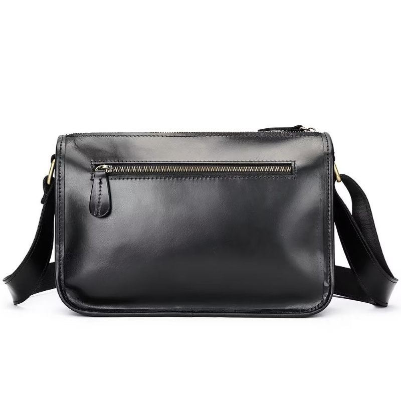 Bolsas Ombro Masculinas Luxuosas Couro Genuíno Com Aba Clássica Bolsa Crossbody - Preto