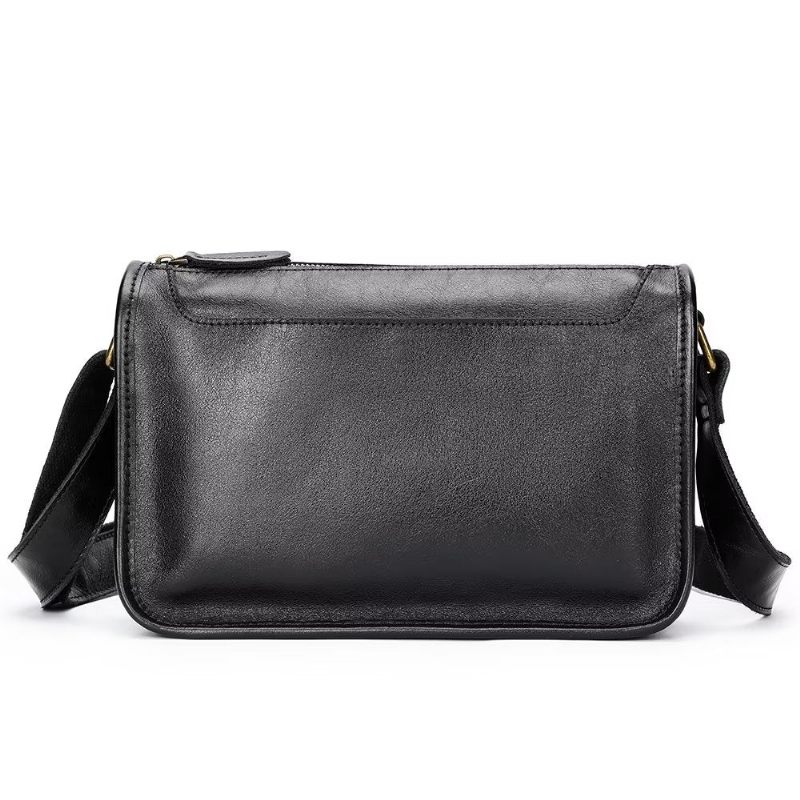 Bolsas Ombro Masculinas Luxuosas Couro Genuíno Com Aba Clássica Bolsa Crossbody - Preto