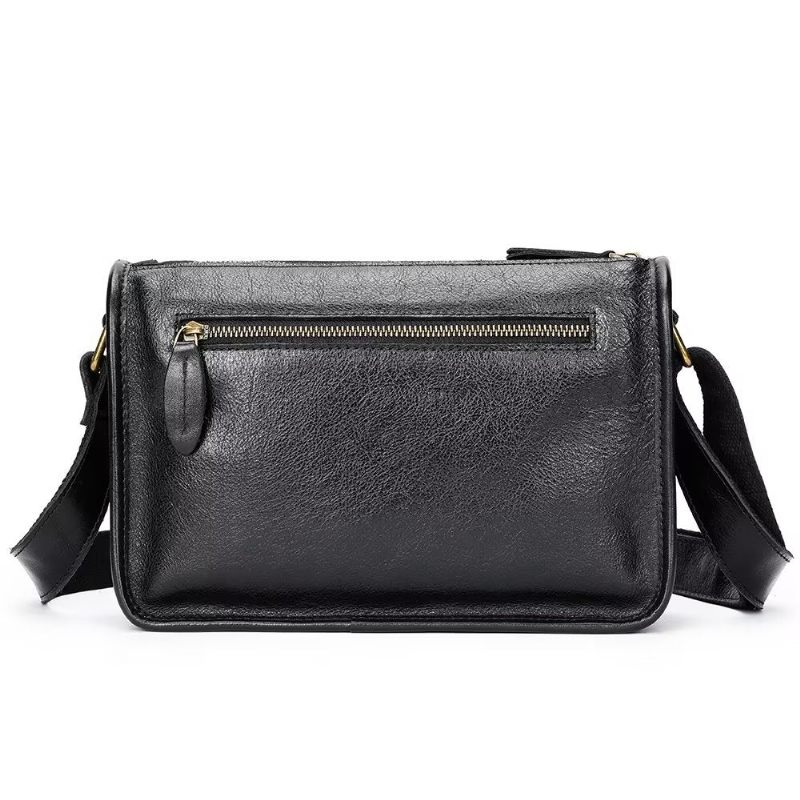 Bolsas Ombro Masculinas Luxuosas Couro Genuíno Com Aba Clássica Bolsa Crossbody - Preto