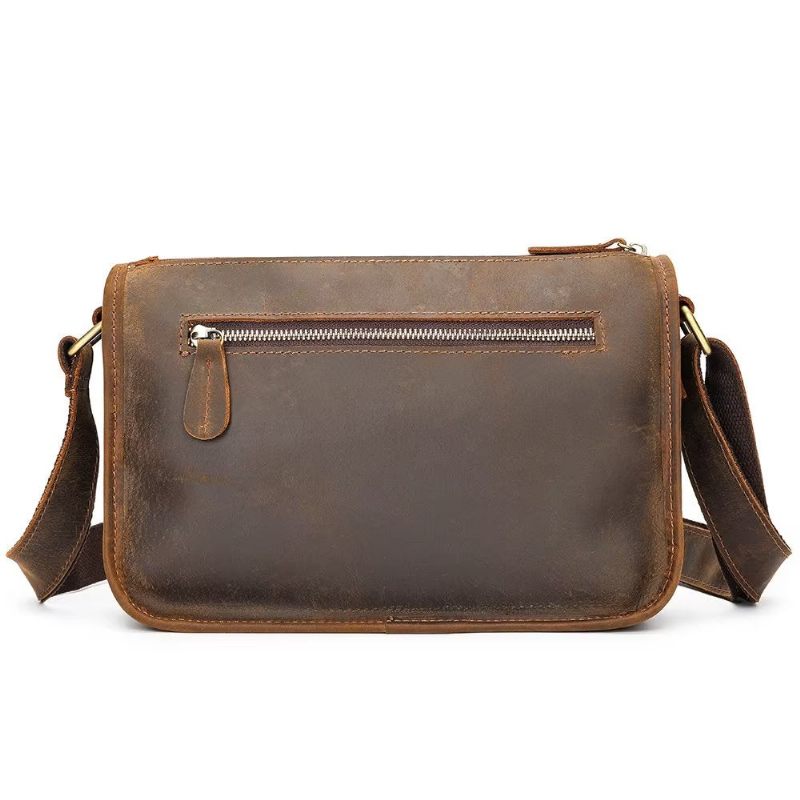 Bolsas Ombro Masculinas Luxuosas Couro Genuíno Com Aba Clássica Bolsa Crossbody - Café