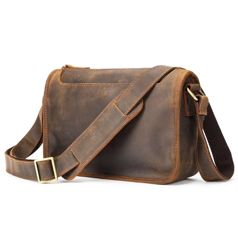 Bolsas Ombro Masculinas Luxuosas Couro Genuíno Com Aba Clássica Bolsa Crossbody - Café