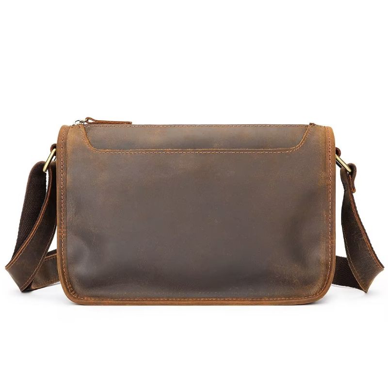 Bolsas Ombro Masculinas Luxuosas Couro Genuíno Com Aba Clássica Bolsa Crossbody - Café