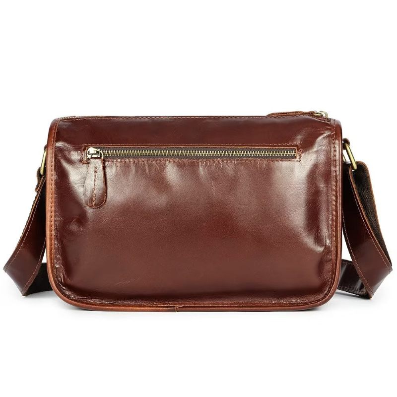 Bolsas Ombro Masculinas Luxuosas Couro Genuíno Com Aba Clássica Bolsa Crossbody - Café Vermelho