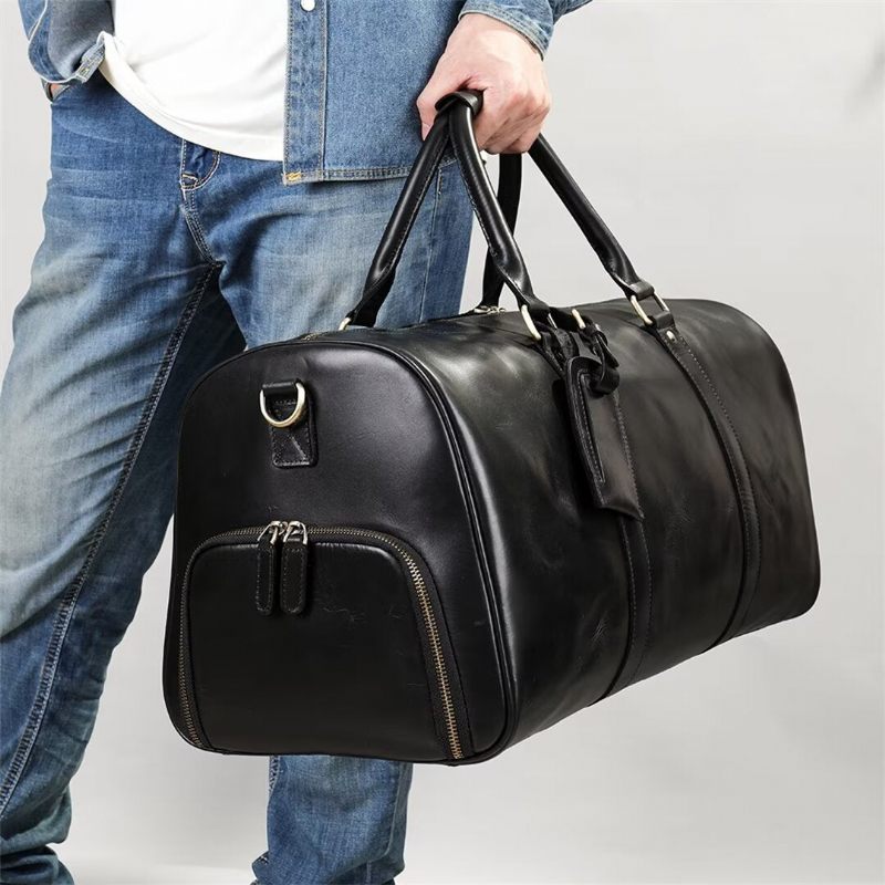 Bolsas Ombro Masculinas Luxuosas Em Couro Casual Tote - Preto