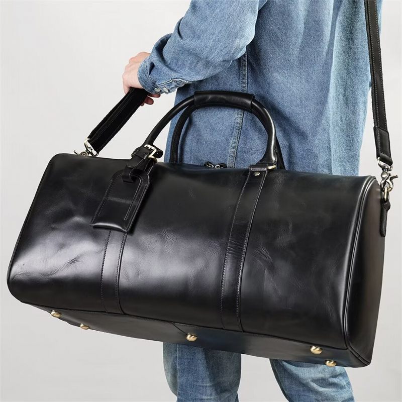 Bolsas Ombro Masculinas Luxuosas Em Couro Casual Tote - Preto