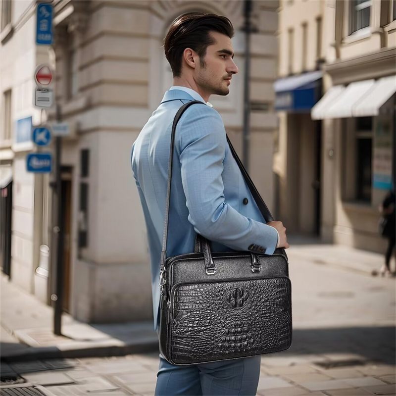 Bolsas Ombro Masculinas Pinnacle Prestige Alligator Tote - Preto