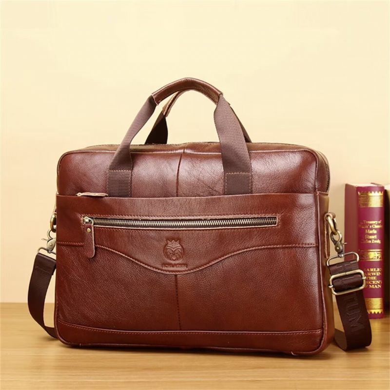 Bolsas Ombro Masculinas Regal Square Leather Portfolio - Castanho Vermelho 