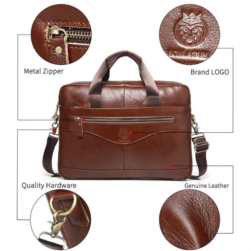 Bolsas Ombro Masculinas Regal Square Leather Portfolio - Castanho Vermelho 