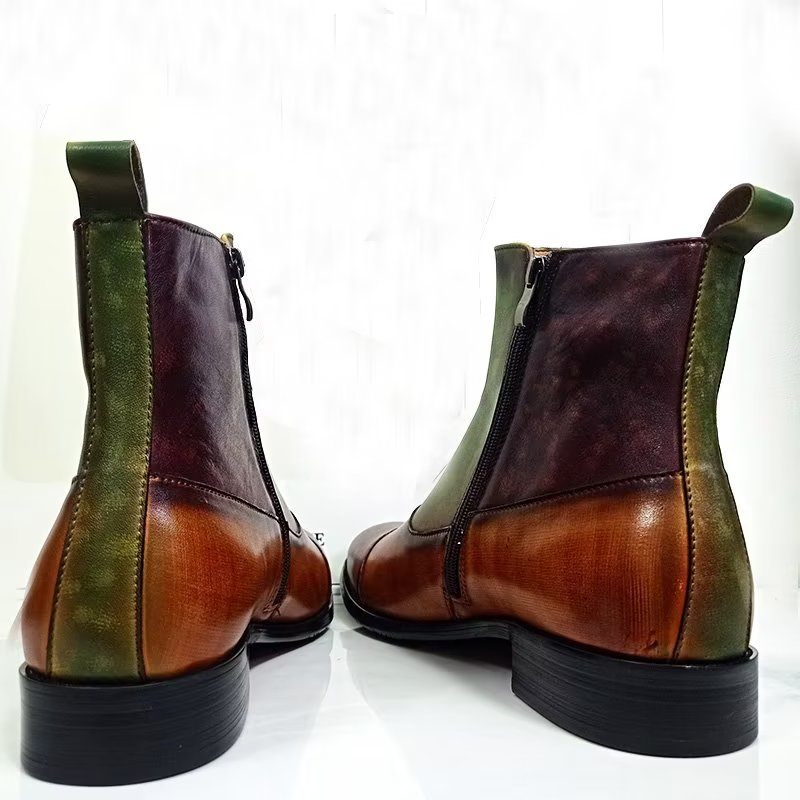 Botas Masculinas Artesanais Com Zíper Para Lazer - Verde