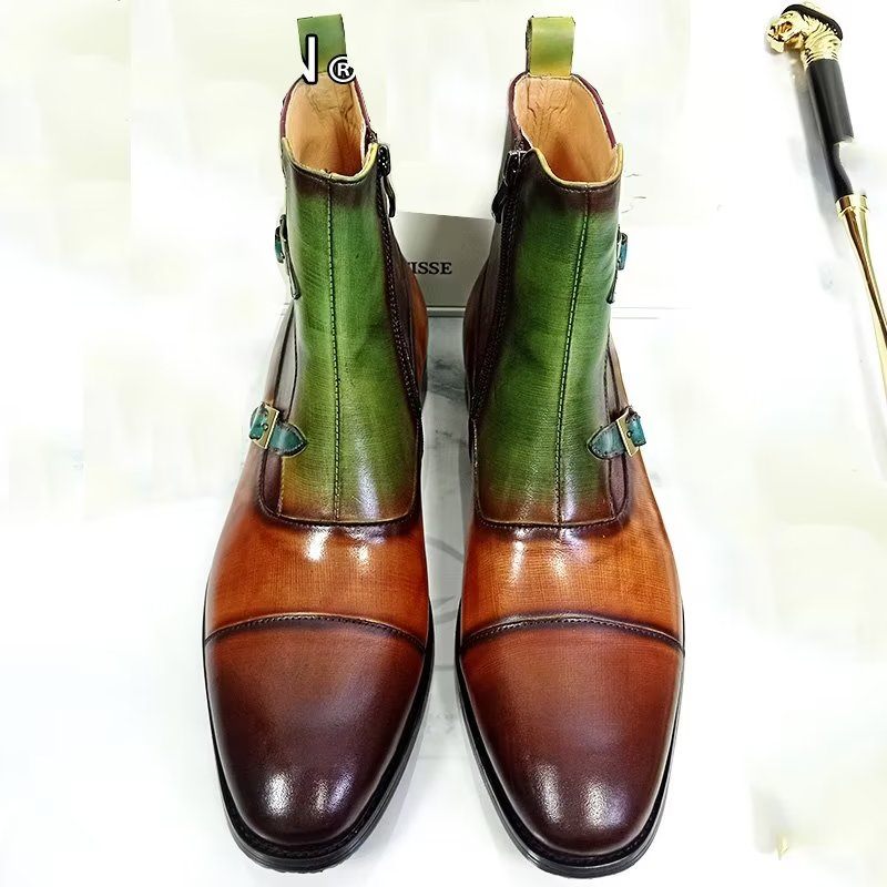 Botas Masculinas Artesanais Com Zíper Para Lazer - Verde