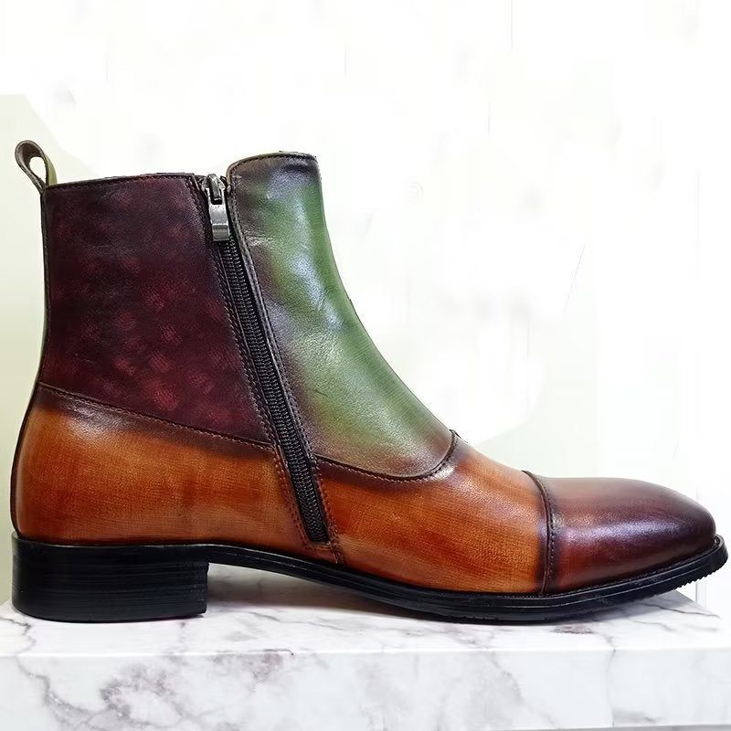 Botas Masculinas Artesanais Com Zíper Para Lazer - Verde