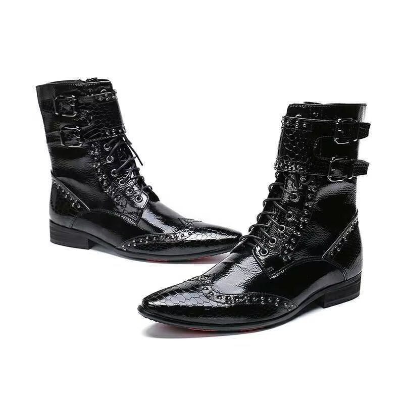 Botas Masculinas Biqueiras Estilo Contemporâneo - Preto