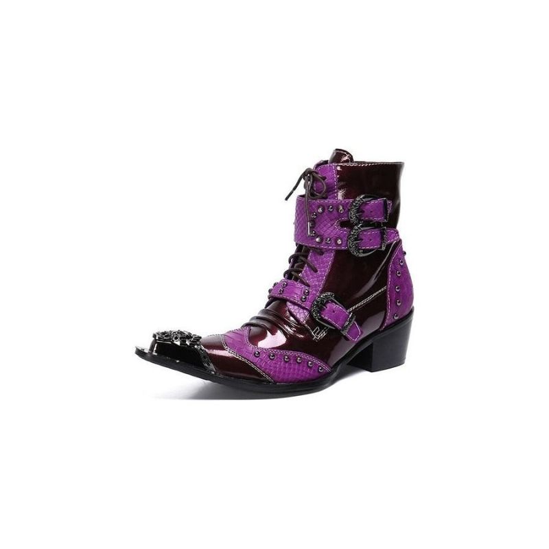 Botas Masculinas Bordadas Em Couro Mocassins - Roxo