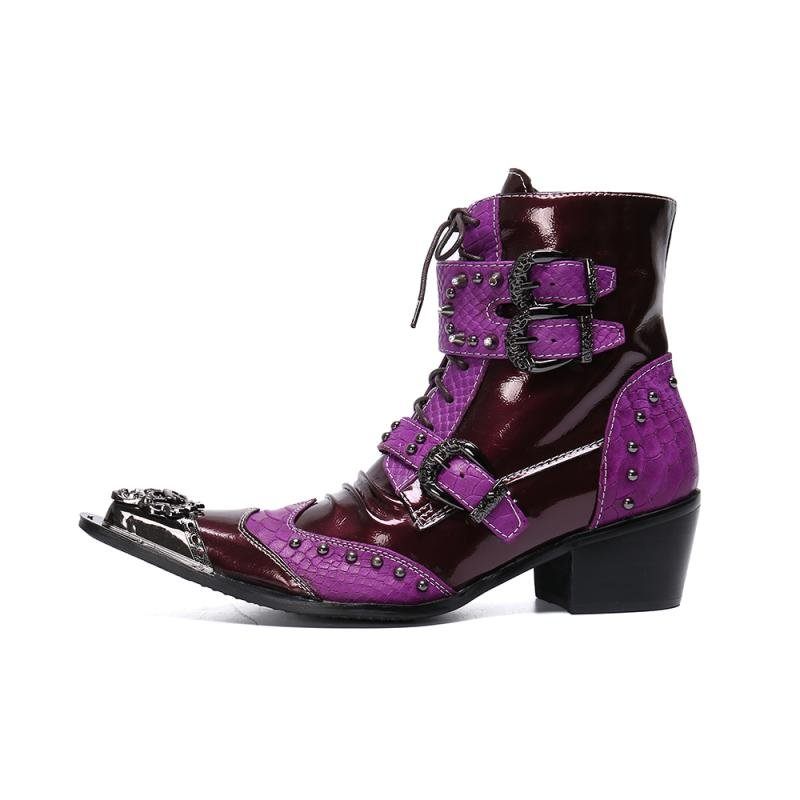 Botas Masculinas Bordadas Em Couro Mocassins - Roxo