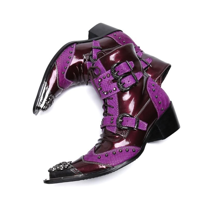 Botas Masculinas Bordadas Em Couro Mocassins - Roxo