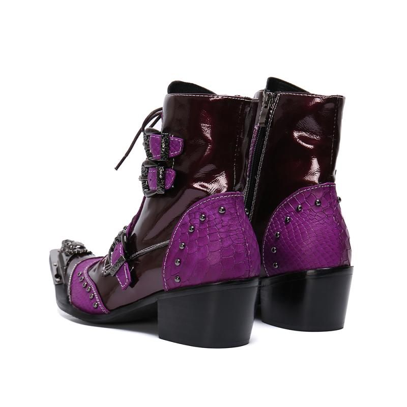 Botas Masculinas Bordadas Em Couro Mocassins - Roxo