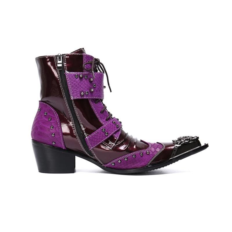 Botas Masculinas Bordadas Em Couro Mocassins - Roxo