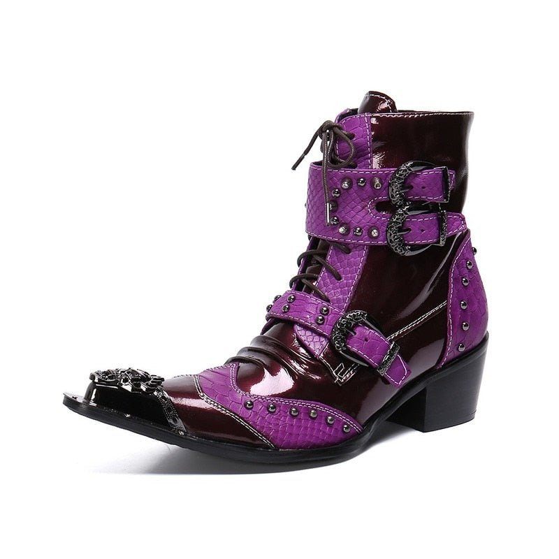 Botas Masculinas Bordadas Em Couro Mocassins - Roxo