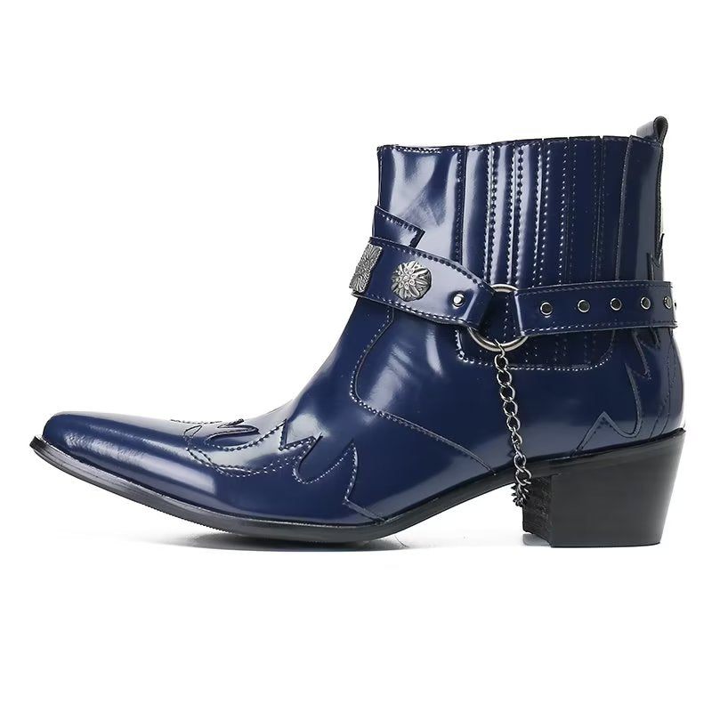 Botas Masculinas Botins Couro Elegância Refinada - Azul