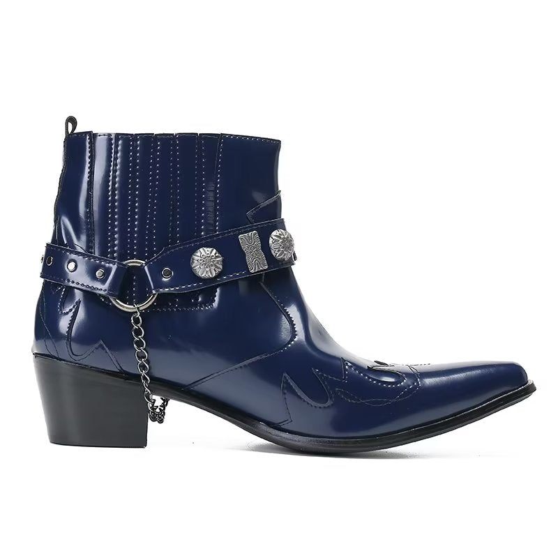 Botas Masculinas Botins Couro Elegância Refinada - Azul