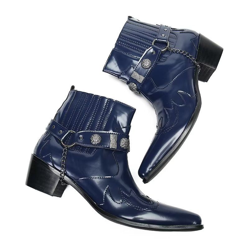 Botas Masculinas Botins Couro Elegância Refinada - Azul