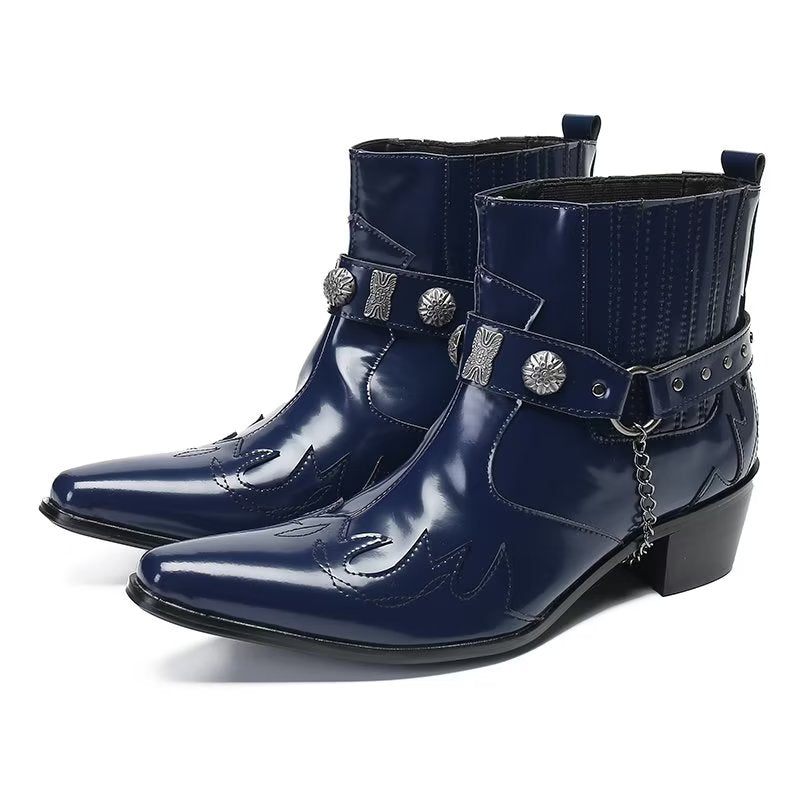 Botas Masculinas Botins Couro Elegância Refinada - Azul