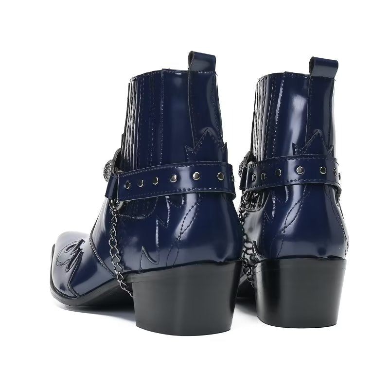 Botas Masculinas Botins Couro Elegância Refinada - Azul