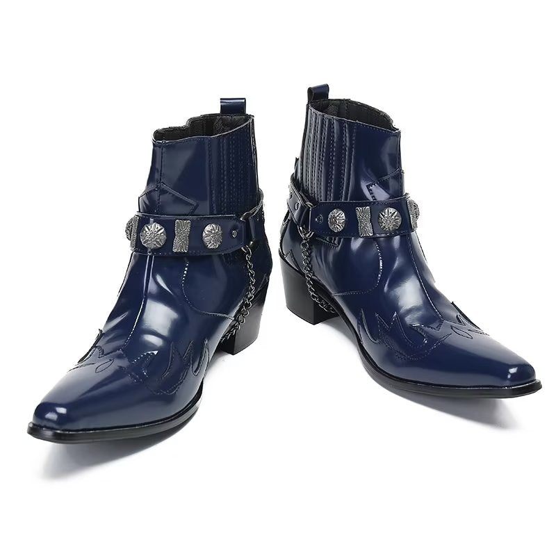 Botas Masculinas Botins Couro Elegância Refinada - Azul