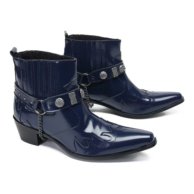 Botas Masculinas Botins Couro Elegância Refinada - Azul