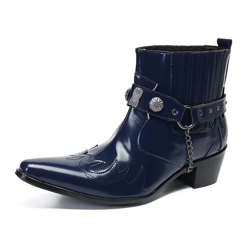 Botas Masculinas Botins Couro Elegância Refinada - Azul