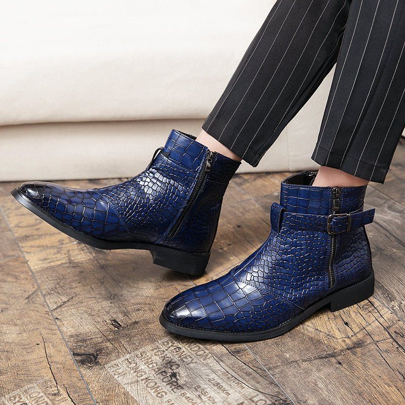 Botas Masculinas British Croc Padrão Com Zíper - Azul