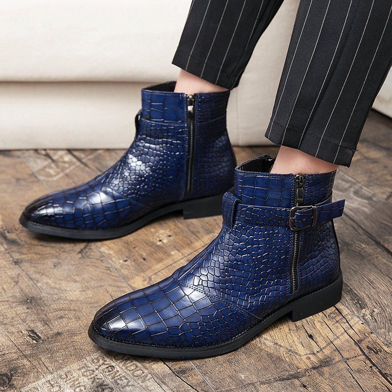 Botas Masculinas British Croc Padrão Com Zíper - Azul