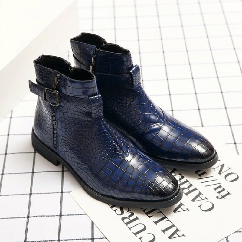 Botas Masculinas British Croc Padrão Com Zíper - Azul