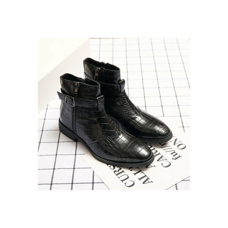 Botas Masculinas British Croc Padrão Com Zíper - Preto