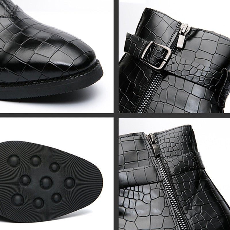 Botas Masculinas British Croc Padrão Com Zíper - Preto