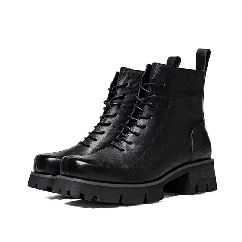 Botas Masculinas Cano Curto Com Bico Quadrado - Preto