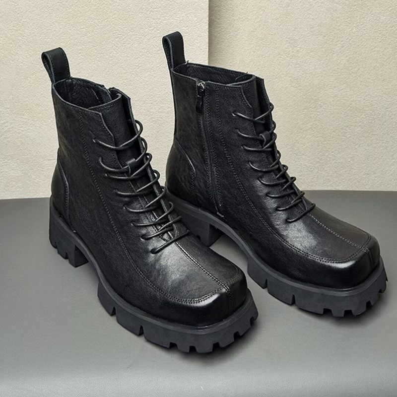 Botas Masculinas Cano Curto Com Bico Quadrado - Preto