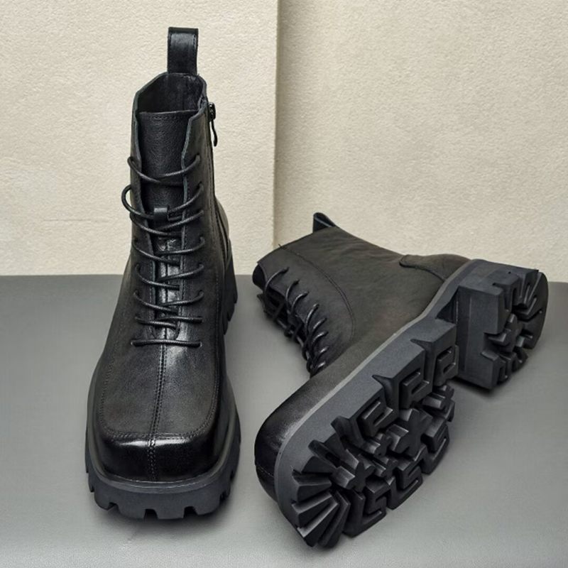 Botas Masculinas Cano Curto Com Bico Quadrado - Preto