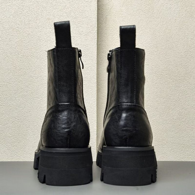 Botas Masculinas Cano Curto Com Bico Quadrado - Preto