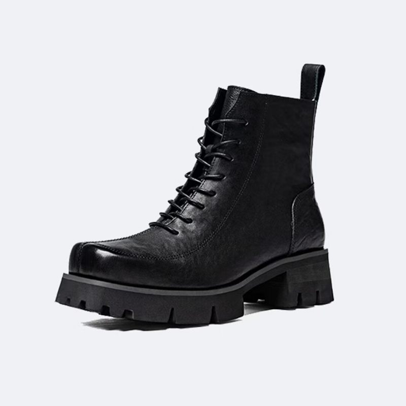 Botas Masculinas Cano Curto Com Bico Quadrado - Preto