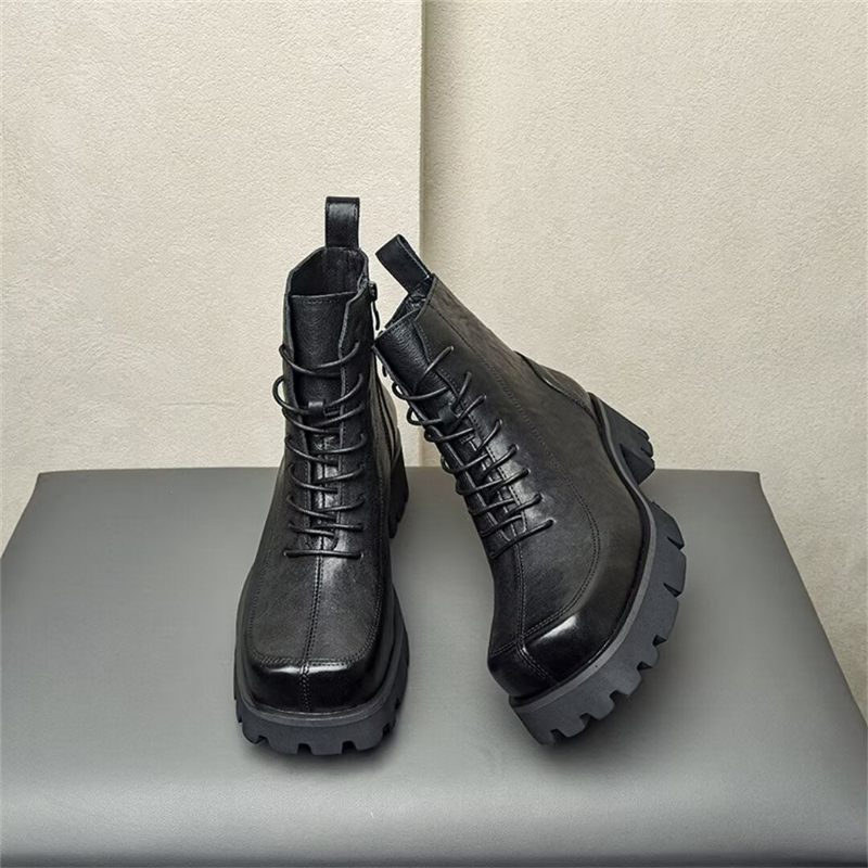 Botas Masculinas Cano Curto Com Bico Quadrado - Preto