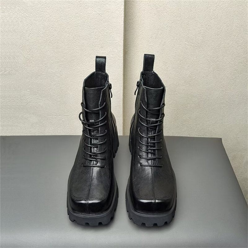 Botas Masculinas Cano Curto Com Bico Quadrado - Preto