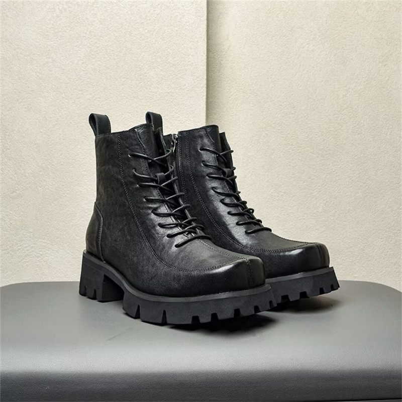 Botas Masculinas Cano Curto Com Bico Quadrado - Preto