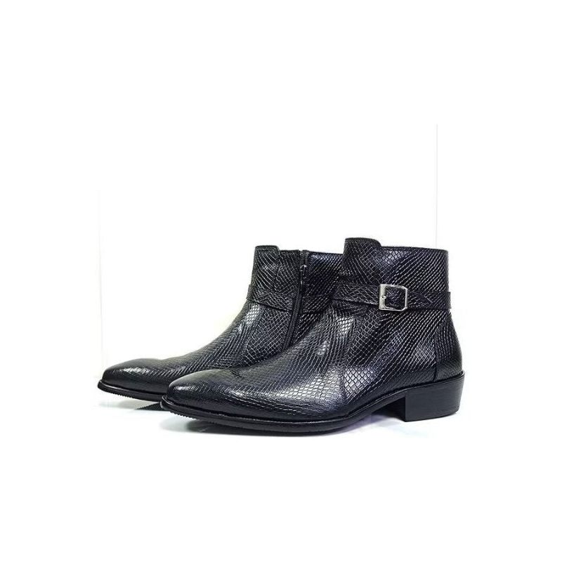 Botas Masculinas Cano Curto Genuínas Com Bico Pontiagudo - Preto