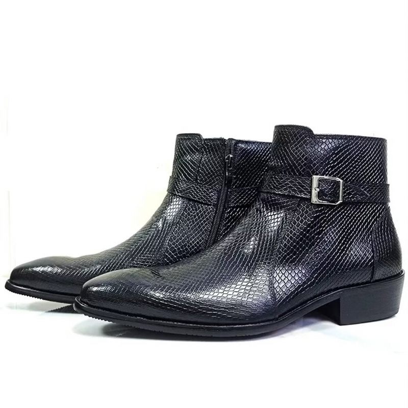 Botas Masculinas Cano Curto Genuínas Com Bico Pontiagudo - Preto